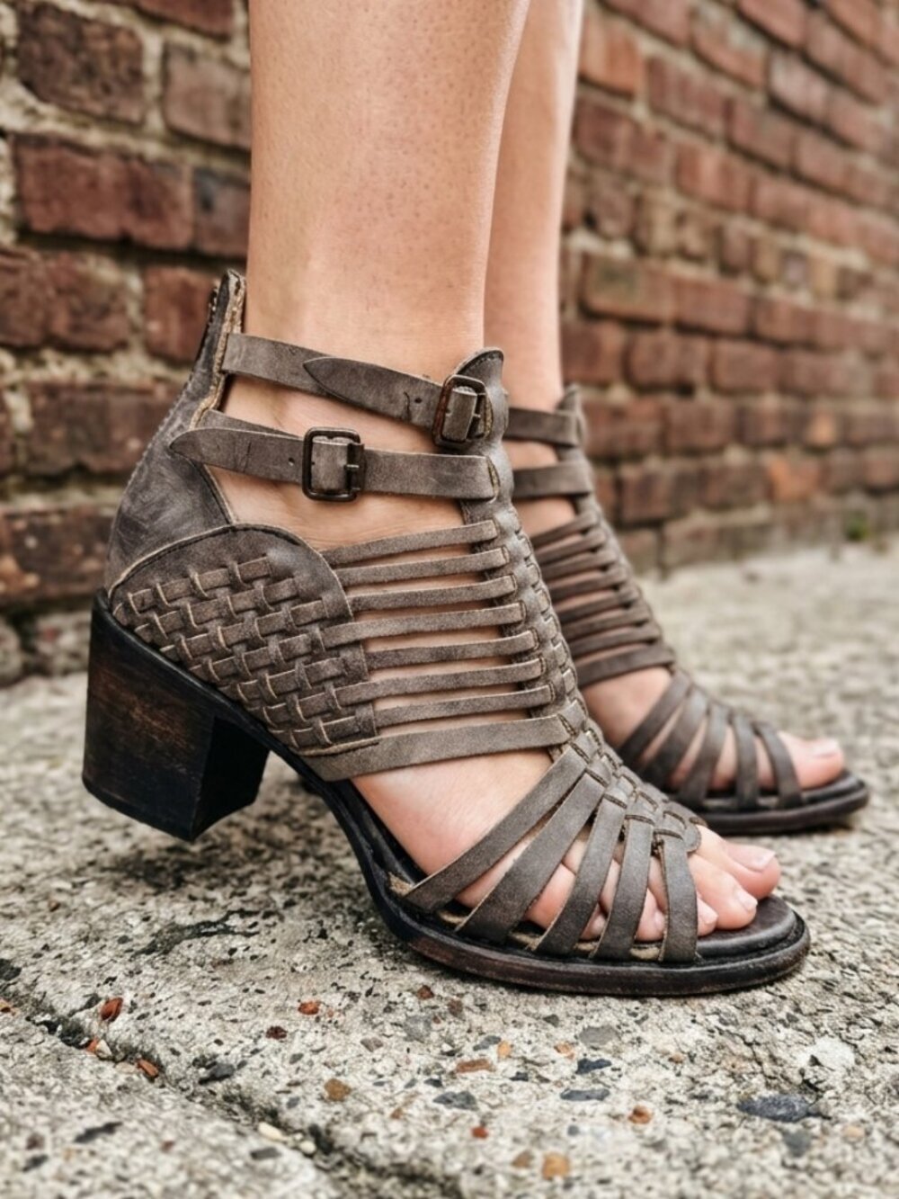 Freebird Todum Distressed Leather Wedge Sandal